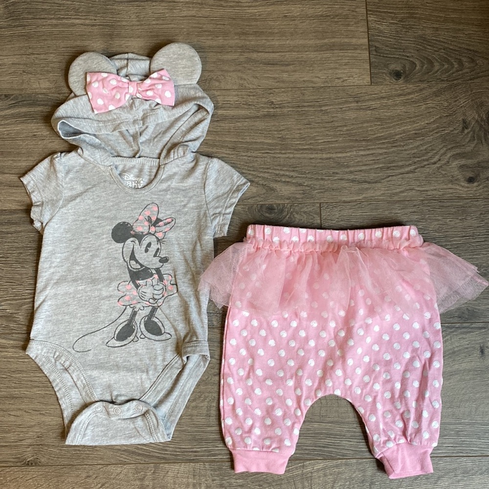 Disney Baby Minnie Mouse Onesie with Hood and Pants 6-9M
